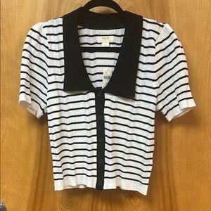 Maeve Black and White Striped Top